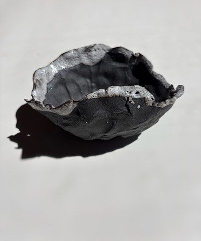 Black clay salt cellar white lava edge 