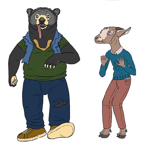 Sun Bear and Goat