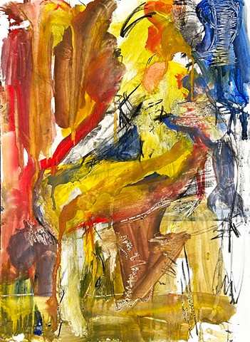 Charcoal and watercolor on paper. A drawn structure cracks under tectonic gesture.