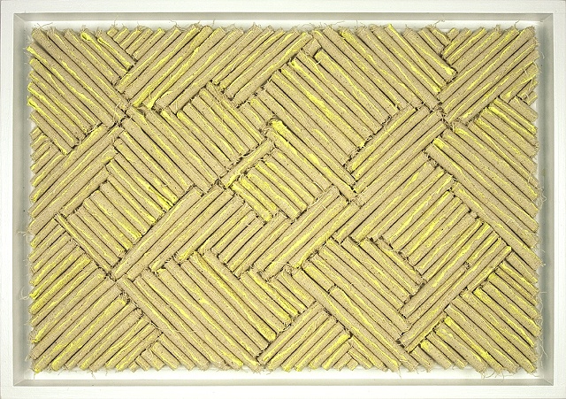 Untitled (rolled canvas with yellow paint),
