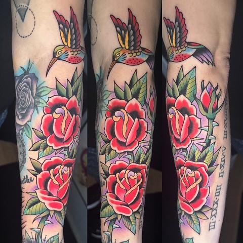 Flowers and Hummingbird