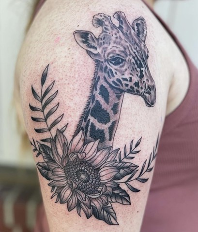 Giraffe and Sunflower