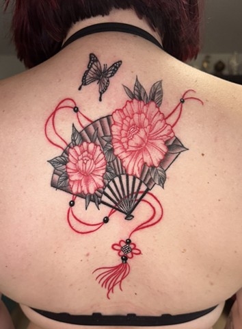Fan with Peony and Butterfly