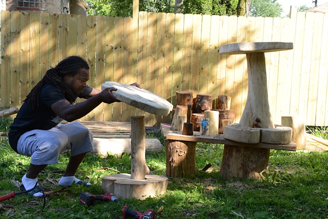 Vernon building a handmade chess table