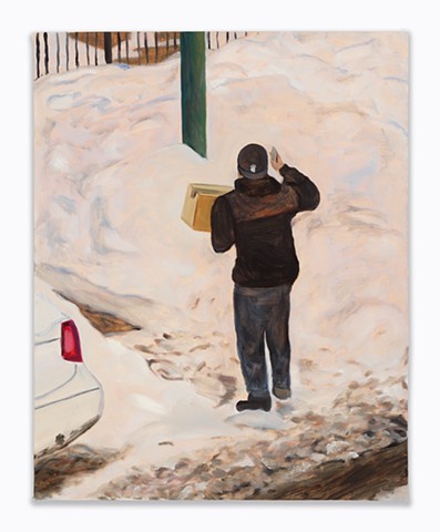 Gwendolyn Zabicki painting Lost Delivery Man Winter snow Chicago art artist