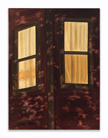 Shadows of leaves on windows at night, Chicago painting, Gwendolyn Zabicki
