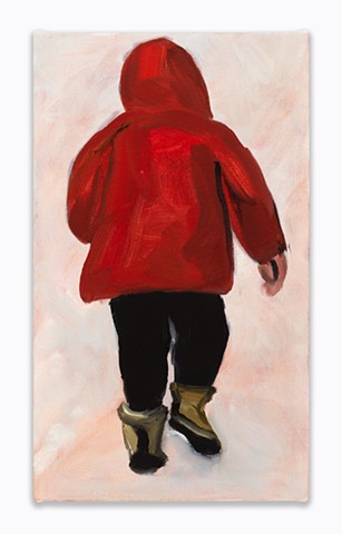 Gwendolyn Zabicki, Walker in a red coat in the snow, painting, Chicago artist