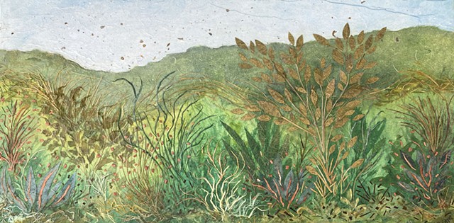 Colorful, textural, dancing plants in a dense landscape by Victoria Alexander Marquez