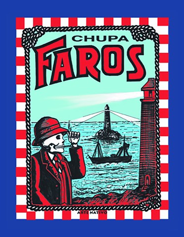 Faros Cigarette label adapted for Dia Los Muertos T-Shirt Image - Chupa Faros