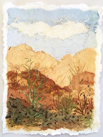 Paper Art Dry plants on a hillside/ mixed media landscape paper, watercolor, acrylic on 100% cotton rag paper