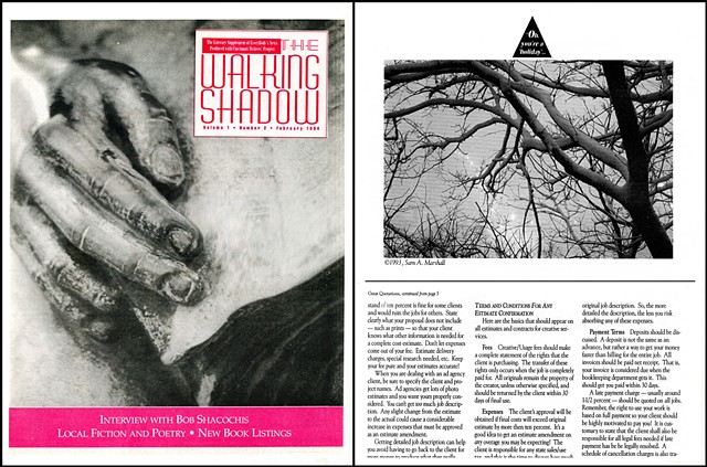 Cover photo for literary publication, The Walking Shadow, and thematic fine-art image for Ohio Valley ASMP members's magazine (for professional photographers) - 1993 & 1994, Cincinnati OH