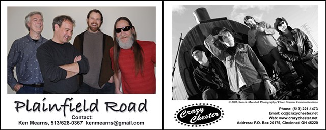 Band promotional photos for former Cincinnati bands, Plainfield Road & Crazy Chester - 2002 & 2014, Cincinnati OH