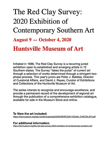 Huntsville Museum of Art, Red Clay Survey 2020 Exhibition
