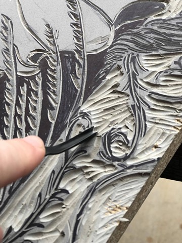 Close up of cuts made to Relief Block