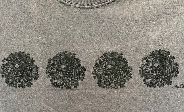 T-s Dark Gray Aztec Image, with Skull Band.