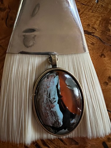 hand painted glass 40x30mm oval necklace