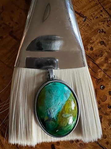 hand painted glass 40x30mm oval necklace