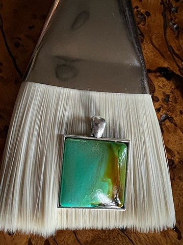 hand painted 1" square glass necklace