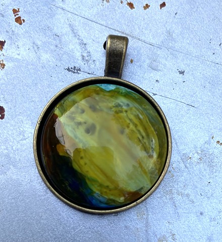 hand painted glass 25mm round necklace