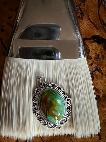 hand painted ornate oval bezel & glass necklace