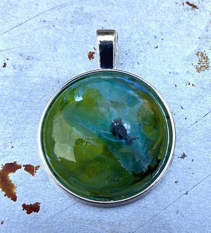 hand painted glass 25mm round necklace