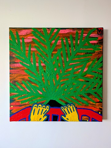 YOU CANT BE YOUNG AND DO THAT landscape painting of a palm tree sunset