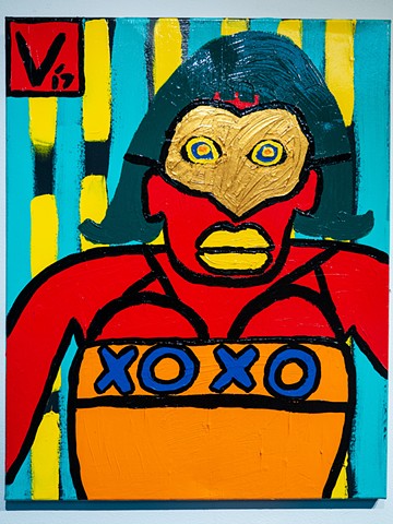 XOXO - mardi gras woman painting by Charlie Visconage
