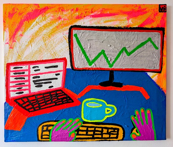 ONE WEIRD TRICK TO MAKE MONEY FROM HOME still life painting by Charlie Visconage