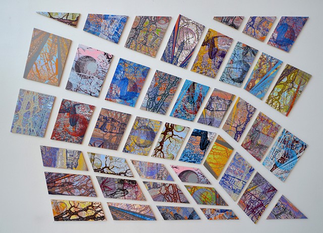 Corner
Multi-plate Reduction Woodcut Mono-prints on Birch Panel 
142 x 98 inches
2014   	
