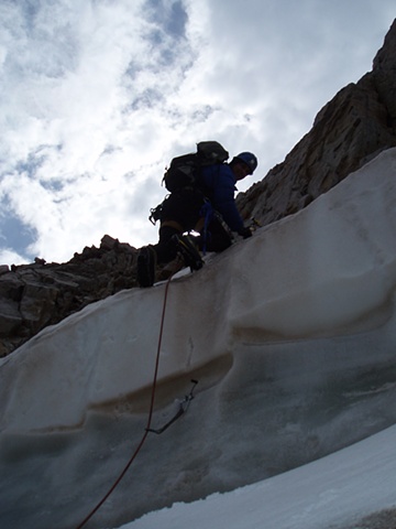 Climbing one of the only crevasse features in the Front Range