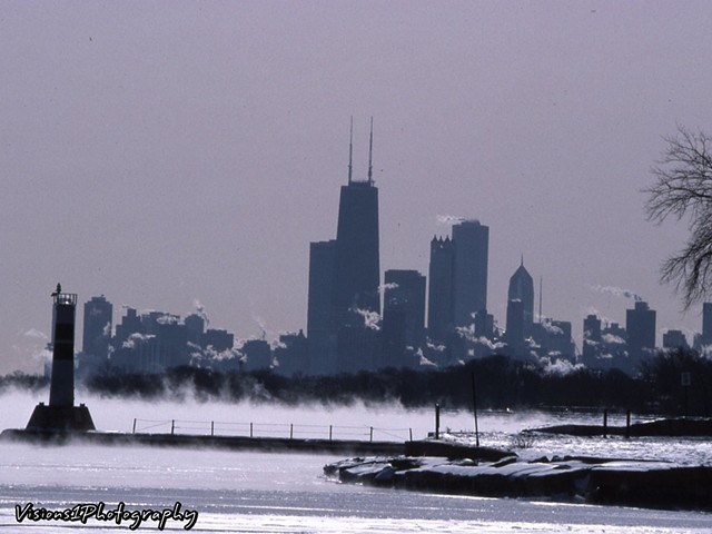 Frozen Chicago Skyline -40 Degree Wind Chill