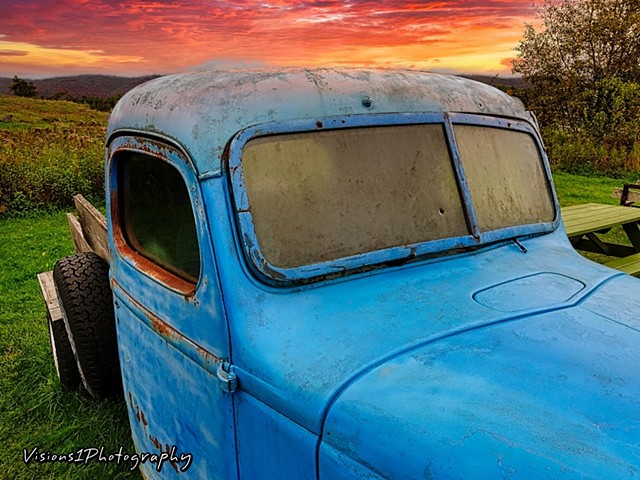 Old Blue International Truck at Sunset Vt.