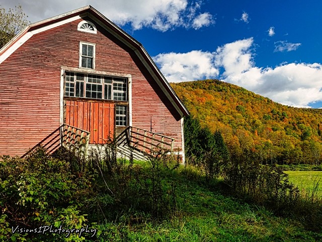 Old Red Barn and Fall Trees Vt.