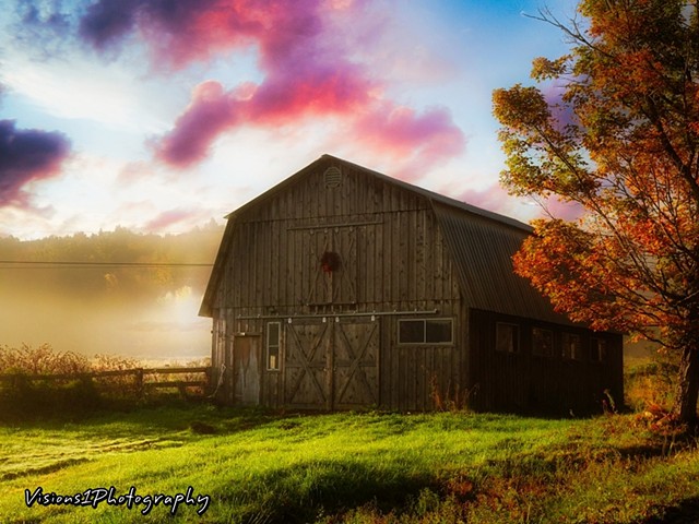 Early Morning Fog and Sunlight with Barn Vt.