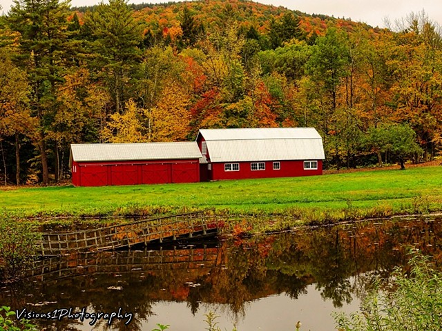Red Barn with Pond and Broken Pier Vermont