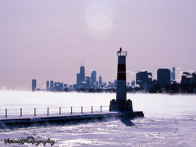 Chicago Skyline Frozen From Montrose Harbor -40 Degree Wind Chill