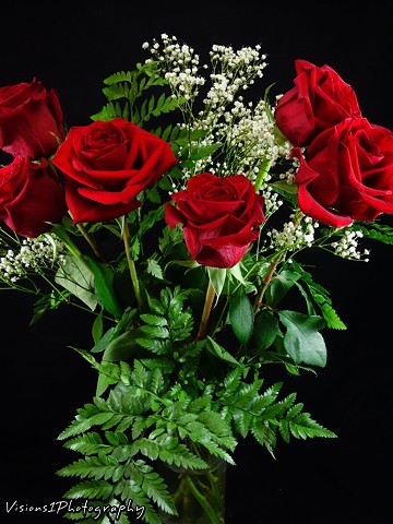 Red Rose Arrangement with Fern and Baby Breath 