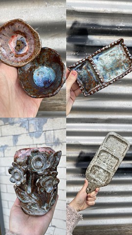 Clay workshop samples with stoneware glazes (gas-fired and glazed by Fruzsi)