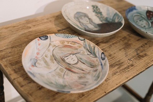Women in Nature, large illustrated stoneware bowls