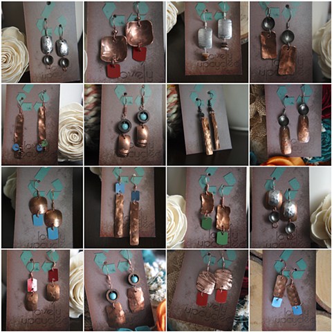 Copper & vintage file folder tabs with salvaged wood/beads