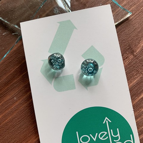 Blue Glass Studs with Copper flake bubbles