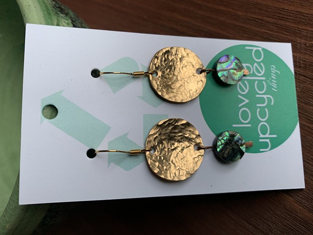 Drum Set Cymbal Earrings - Circles with Abalone Bead Dangles