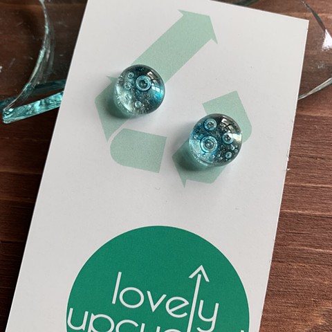 Blue Glass Studs with Copper flake bubbles 3