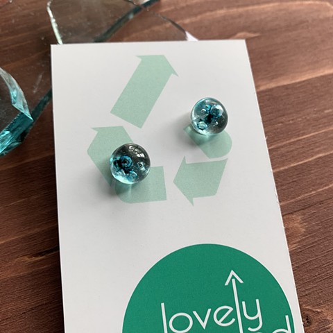 Blue Inky Glass Studs with Copper