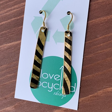 Drum Set Cymbal Earrings, long rectangles with curving stripes SOLD
