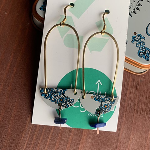 Half-Moon Swing Earrings with Patterned Tin SOLD