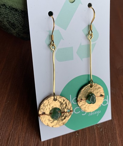 Drum Set Cymbal Earrings - Circles with Green Rock Beads SOLD