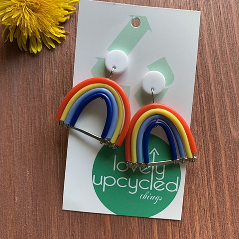 Rainbow Earrings with White Acrylic Studs