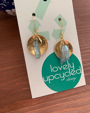 Drum set cymbal earrings with gray quartz beads  SOLD