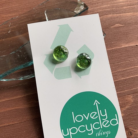 Green Glass Studs with Copper flake bubbles